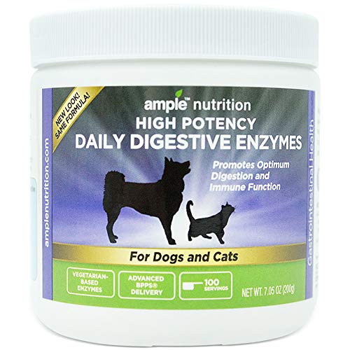 Ample Nutrition Digestive Enzyme for Dogs & Cats, 7.05oz - Tasteless Powdered Blend (Best Digestive Enzymes For Dogs)