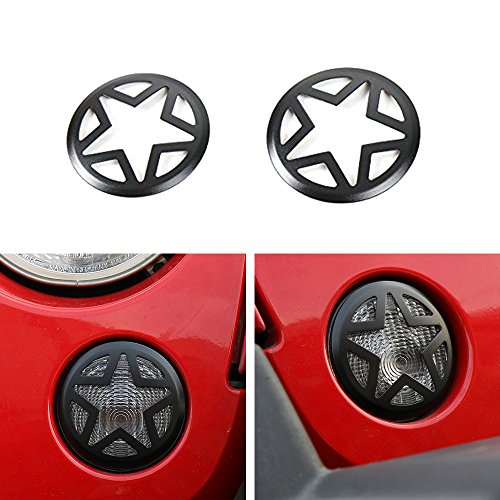 Payanwin Front Turn Signal Light Cover Guard 2PCS Aluminum Five Stars Front Fog Lamp Covers Trim Turn Signal Lights Guard for 2007-2017 Jeep JK Wrangler & Wrangler Unlimited(Black)