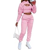 Women's Sexy 3 Piece Tracksuits - Long Sleeve Pullover Crop Top Hoodie +Tank Top+Drawstring Long Pants Sweatsuit