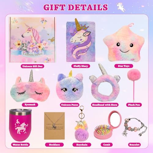 Beauenty Unicorn Gifts for Girls Ages 3-10 - Toys Set with Light Up Plush Pillow, Diary, Headband & Water Bottle - Birthday Christmas New Years Gifts for Kids & Girls (style 1)