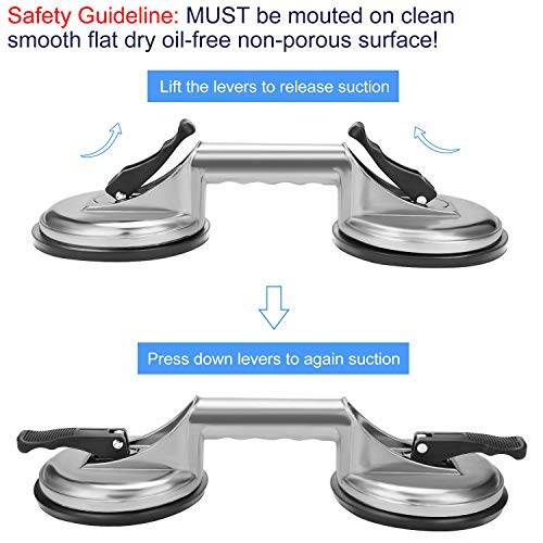 High Performance Glass Suction Cup Lifter, Heavy Duty Aluminum Double Vacuum Handle Glasses Tile Lifter Puller Gripper Plate/Pad for lifting moving large glass/repairing laminate floor gap fixer