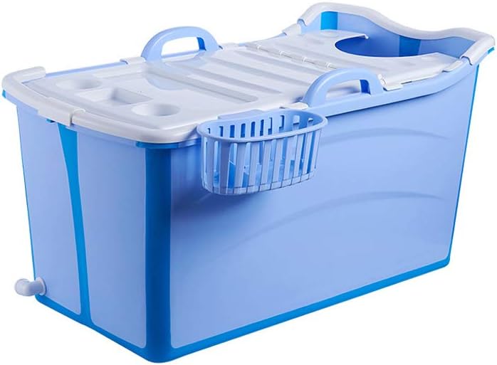 YONGJUN Adult Folding Thicken Bathtub Home, Children Baby Foldable Portable Bathtub with Lid, Plastic Tub Large Space, Pink, Blue (Color : Blue)