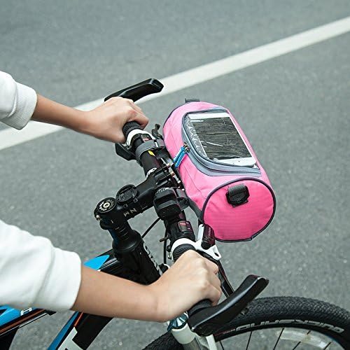 ZHIZU Waterproof Bicycle Front Top Frame Tube Handlebar Bag Smartphone Storage Holder With Touchscreen transparent PVC Bicycle Phone Holder For Riding Travel Outdoor Activities (Rose Red)