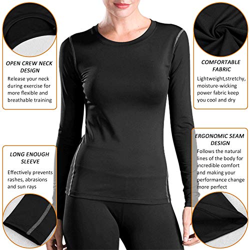 WANAYOU Women's Compression Shirt Dry Fit Long Sleeve Running Athletic