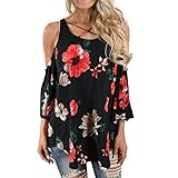 Pengy Clearance Women Floral Print Shirt Off Shoulder Blouse (XL, Black)
