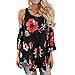 Pengy Clearance Women Floral Print Shirt Off Shoulder Blouse (XL, Black)
