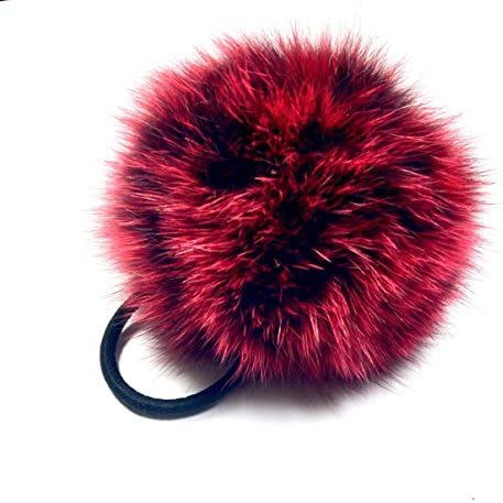 Hair Elastic Pom-Pom Tie and Ponytail Holder, Fluffy Cute Accessory in RED