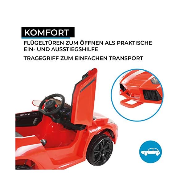 Actionbikes Motors Kinder Elektroauto Super Sport | 2,4 Ghz Fernbedienung - 1 Person Kunstledersitz - MP3 - USB - SD - 2 x 25 Watt Motor (Total 50 Watt) - Soft Start (Rot) – Bild 5