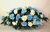 XL Beautiful Baby Blue and White Roses Cemetery Saddle