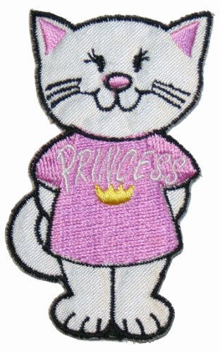 White Cat In Princess Shirt Patch Cute Kitty Girl Embroidered Iron On Applique