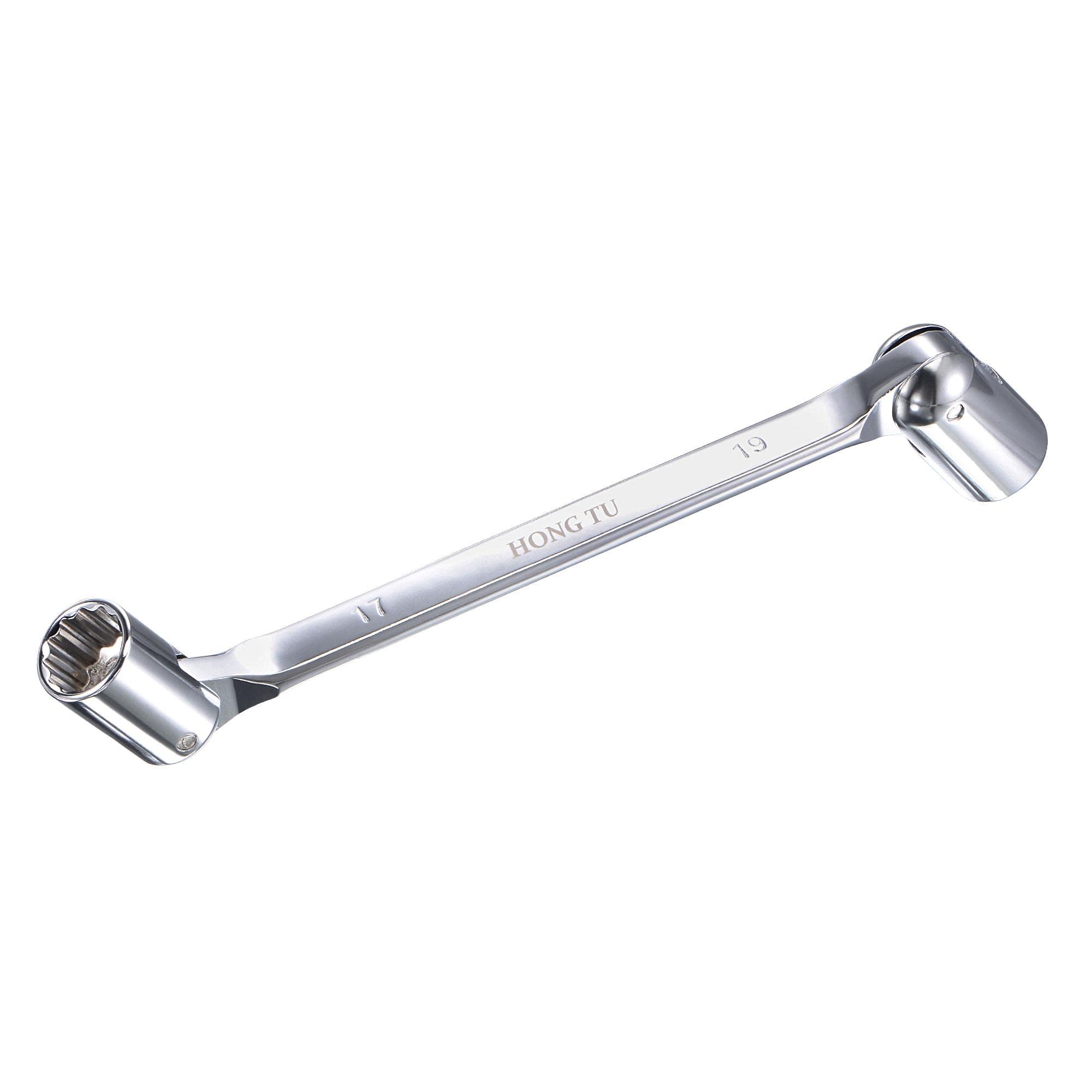 uxcell 12 Point Flexible Head Socket Wrench, 17mm x 19mm Metric Double Swivel Box End, CR-V 180 Degree Rotation for Mechanical Repair