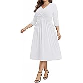Talisea Plus Size Dress for Women Twist Knot V Neck 3/4 Sleeves A Line Wedding Guest Midi Dresses