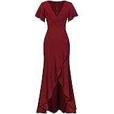 COOAN Women's Black Formal Fishtail Dresses Cocktail Wedding Guest Dress Short Sleeve Elegant V Neck Party Gowns