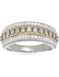 14K Rose Gold over Sterling Silver Champange and White Diamond 3 Row Band Ring (1/2 cttw), Size 7