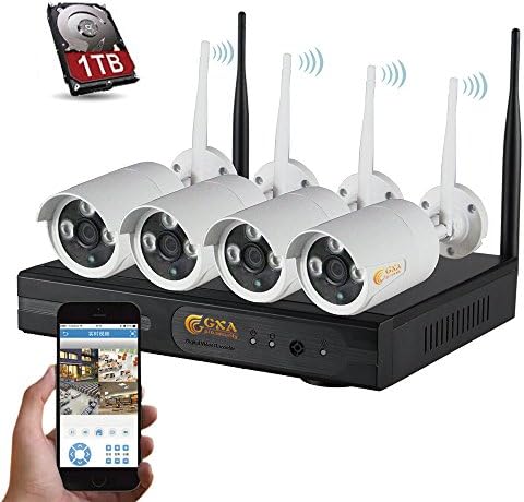 GXA Home Bussiness Wireless Security System,with 4 PCS 720P Bullet HD Wireless IP Cameras IR COMS 100ft 30M Outdoor/Indoor and 1 PC of 4-Chanel Wireless NVR Kit Built-in 1TB HDD Plug&amp;Play white WT814
