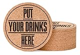 Cork Coasters for Drinks by HoneyDuck - Set of 10 - Absorbent, Protect Furniture, Don't Stick to Cups and Glasses - Bar Size Large Round 4 inch, Thick 0.2 inch - Funny with Sayings - Gift Box