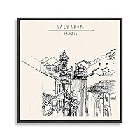 Framed Canvas Wall Art Travel Architecture Sketch Canvas Prints Home Artwork Decoration for Living Room,Bedroom - 16x16 inches