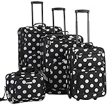 Rockland Polka Softside Upright Luggage Set, Black Dot