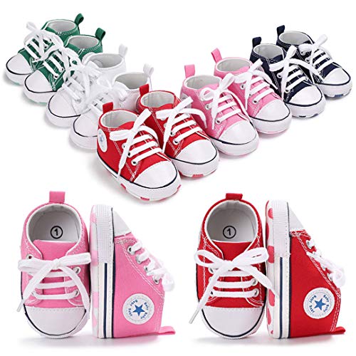 Baby Boy Shoes Canvas Soft Sole Newborn High Top Toddler Sneakers Infant Shoes for Baby Girls（11cm，0-6months,A-Pink - Thumbnail 7