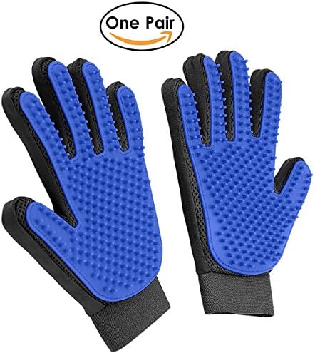2 Pack Pet Grooming Glove Aopet 2in1 Hair Remover Cleaning Tool Groomer Massage Rubber Mitt Deshedding Bath Brush Gloves with Enhanced Five Finger for Dog Cat Horses ,Right &amp; Left Hand,Blue