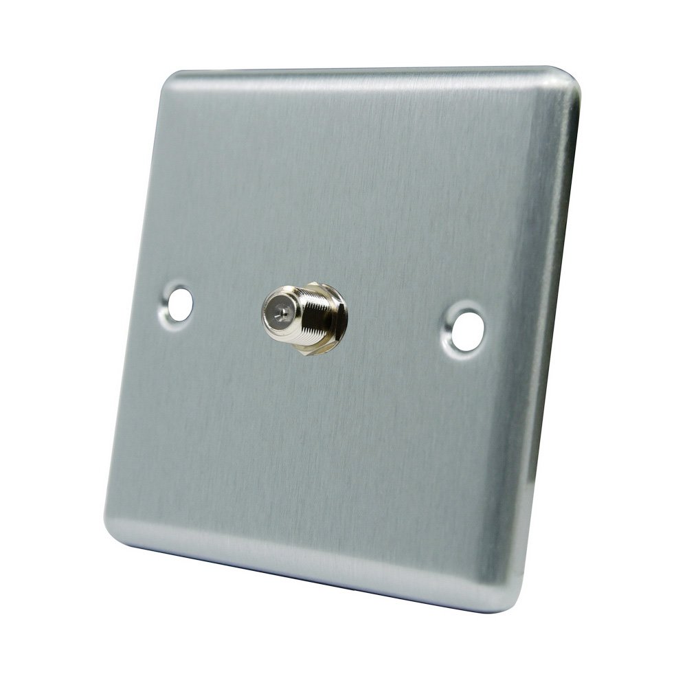 AET CSC1GSKY Satin Chrome Classical 1 Gang Sky F Type Socket for Satellite Outlets, 240 V