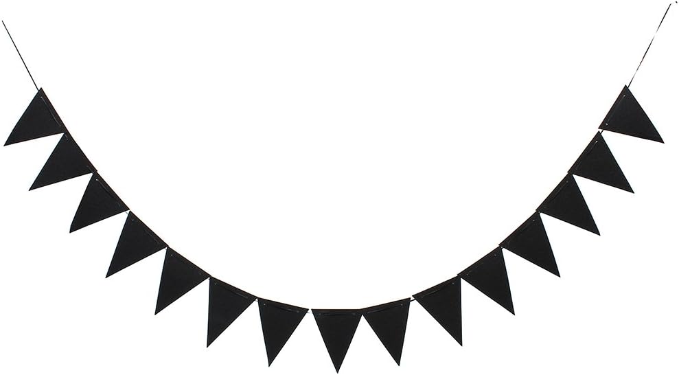 ZOOYOO 20 Feet Black Glitter Pennant Banner, Paper Triangle Flags Bunting for Baby Birthday Party, Wedding Decor, Baby Shower, 30pcs Flags, Pack of 1(One 20 Feet or Two 10 Feet)
