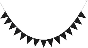 ZOOYOO 20 Feet Black Glitter Pennant Banner, Paper Triangle Flags Bunting for Baby Birthday Party, Wedding Decor, Baby Shower, 30pcs Flags, Pack of 1(One 20 Feet or Two 10 Feet)