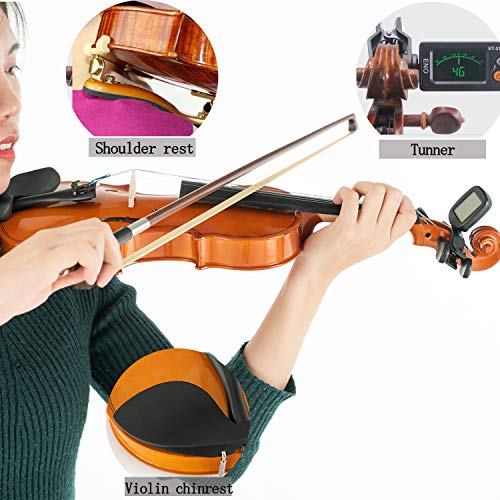 LAGRIMA 4/4 Beginner Violin,Violin Notes Sticker, Handcrafted Acoustic Violin Starter Kit, Case, Bow, Tunner,Rosin and Chin Rest