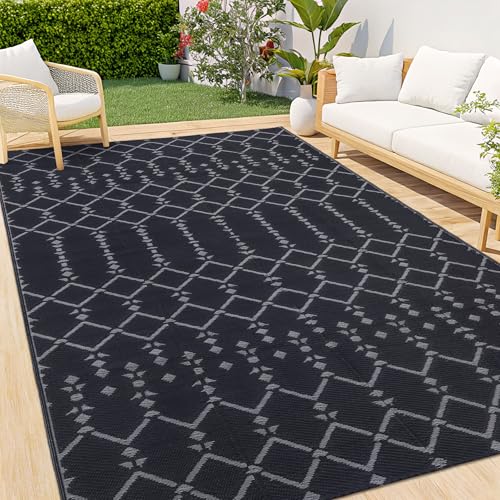 Homaxy Outdoor Rug, 180 x 270 cm, Waterproof Reversible Plastic Straws, Boho Outdoor Rug, Floor Mat for Patio, Garden, Deck, Picnic, Beach, Camping