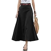 CHARTOU Women Casual Cotton Linen A Line Skirt High Waist Long Flowy Skirt Flare Swing Ruffle Skirt