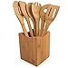 MEGALOWMART 7 Piece Natural Bamboo Wood Kitchen Utensils & Holder Set