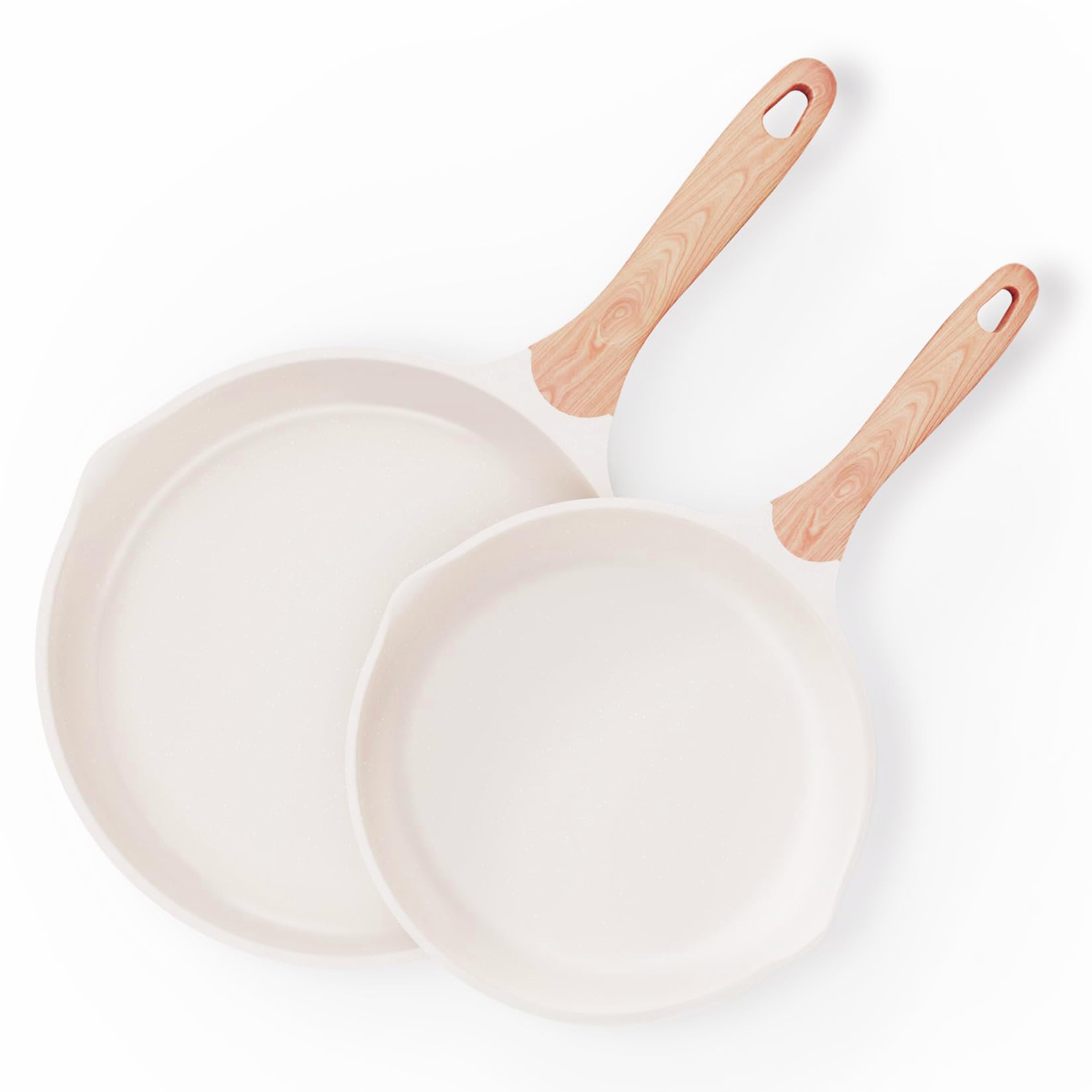 Photo 1 of JEETEE Nonstick Frying Pans Set, Skillets Set 2 Pcs, 8" 10" Granite Non-Stick Frying pan, Nonstick Omelette Skillet with Soft Touch Handle, Beige