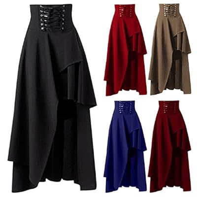IWEMEK Women's Victorian Steampunk Asymmetrical High Waist Ruffle Hem Gothic Lolita Band Retro Long Cocktail Maxi Skirt