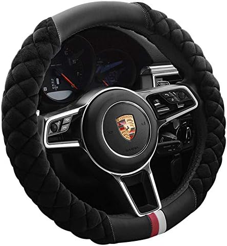 Mingmeng86 Universal Medium Sized 38cm Winter Warm Plush Fluffy Crystal Velvet Car Steering Wheel Cover Winter Short Plush Steering Wheel Cover Steering Wheel Protector (black)