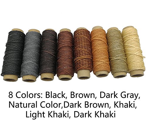 HanTof 24 Pieces Leather Craft Tools with 8 Colors Leather Sewing Waxed Thread Hand Sewing Needles Drilling Awl and Thimble for Leather Upholstery Carpet Canvas DIY Sewing - Thumbnail 2