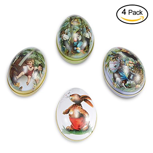 4 Pieces Easter Eggs for Easter Theme Party Favor Mini Toys Colorful Painting Cute Rabbits Puppy Animals,Easter Gifts Metal Basket Filler,Easter Eggs Hunt, Classroom Prize Supplies (4 Patterns)
