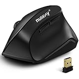 Nulaxy 2.4G Wireless Vertical Ergonomic Mouse, 800/1200 /1600 DPI, 6 Buttons for Computer, Laptop, PC, Desktop, MacBook - Black