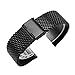 20mm Mesh Stainless Steel Bracelet Wrist Watch Band Strap with Fold-Over Clasp Buckle - Black