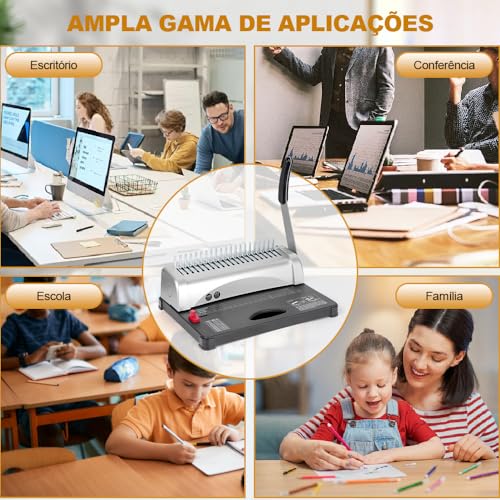21 Furos Máquina de Encadernação, 3-5MM Margem, Encadernadora Perfuradora para Espiral, Suporte para Papel A4 E A5, 21 Furos Máquina de Encadernação, Corte 12 Folhas Ao Mesmo Tempo