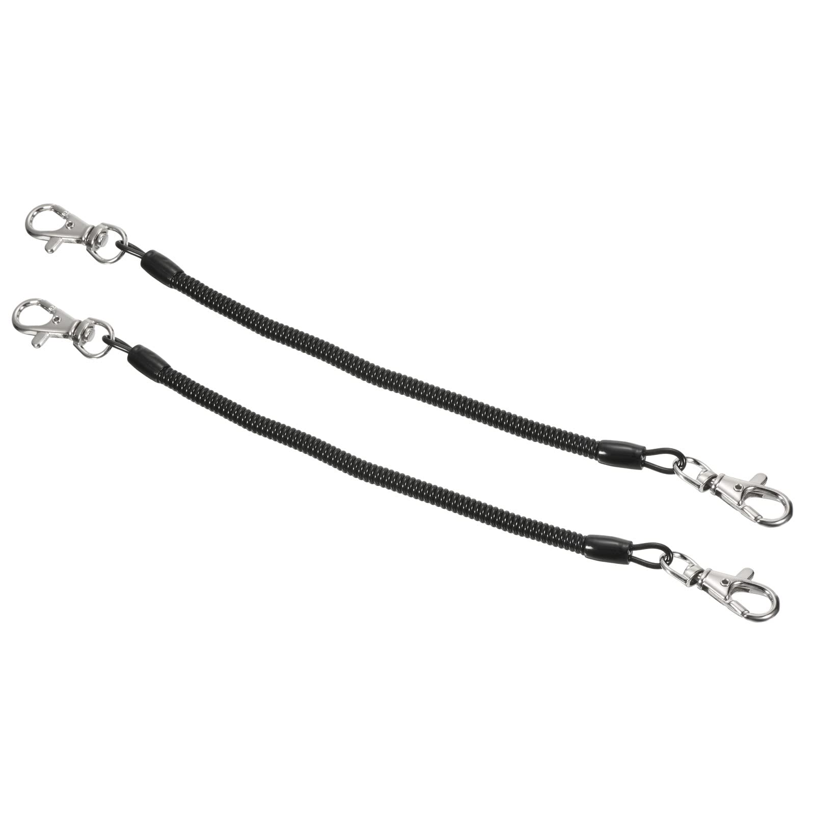 PATIKIL Retractable Coil Spring Keychain with Lobster Clasps 4", 2 Pack Plastic Spiral Stretchy Cord Strap Snap Hook, Black