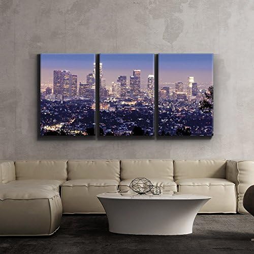 wall26 - Los Angeles Skyline Evening - Canvas Art Wall Art - 16"x24"x3 Panels