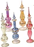 CraftsOfEgypt Genie Blown Glass Miniature Perfume Bottles for Perfumes & Essential Oils, Set of 5 Decorative Vials, Each 4