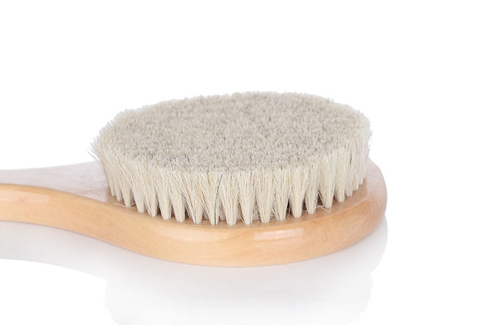 Suyisuer 100% Natural Horse Bristles Bath Brush,Body Scrubber ,Exfoliating Body Massager with Long Wooden Handle for Dry Brushing and Shower, Foot File for Feet and Hands