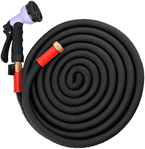 Professional Quality lightweight expanding WATERGREENE garden magic hose pipe expands up to 75 feet in use and shrinks for storage. Full 6 month guarantee. (75 foot, Black, Premium Metal Connectors)