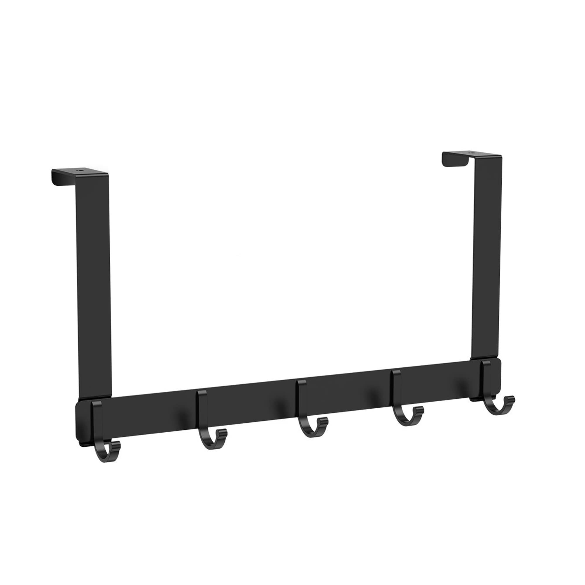 SystemsEleven Over Door Hooks Coat Hangers Over The Door Hooks Heavy Duty Door Hanger for Coats Robes Hats Clothes Towels Hanging Towel Rack Organizer (Black - 5 Hooks)
