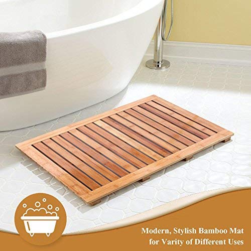 Bamboo Bath Mat Shower Floor Mat Non Slip, Made of 100 Natural Bamboo