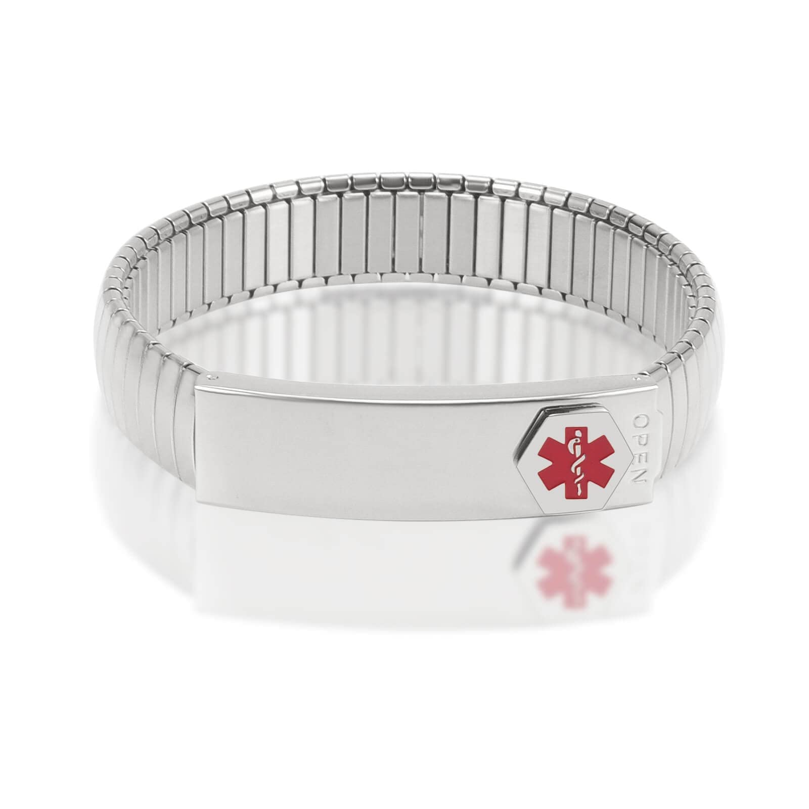 YINOX Medical Alert Bracelet for Men Womens Ladies ID Bangle Elastic Stainless Steel Personalised (Put Details in Lift up Section, Customized Medical Card+Strips Free)