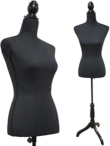 Black Female Dress Form Mannequin Torso Body with Black Adjustable Tripod Stand Dress Jewelry Display