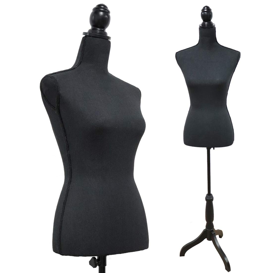 Black Female Dress Form Mannequin Torso Body with Black Adjustable Tripod Stand Dress Jewelry