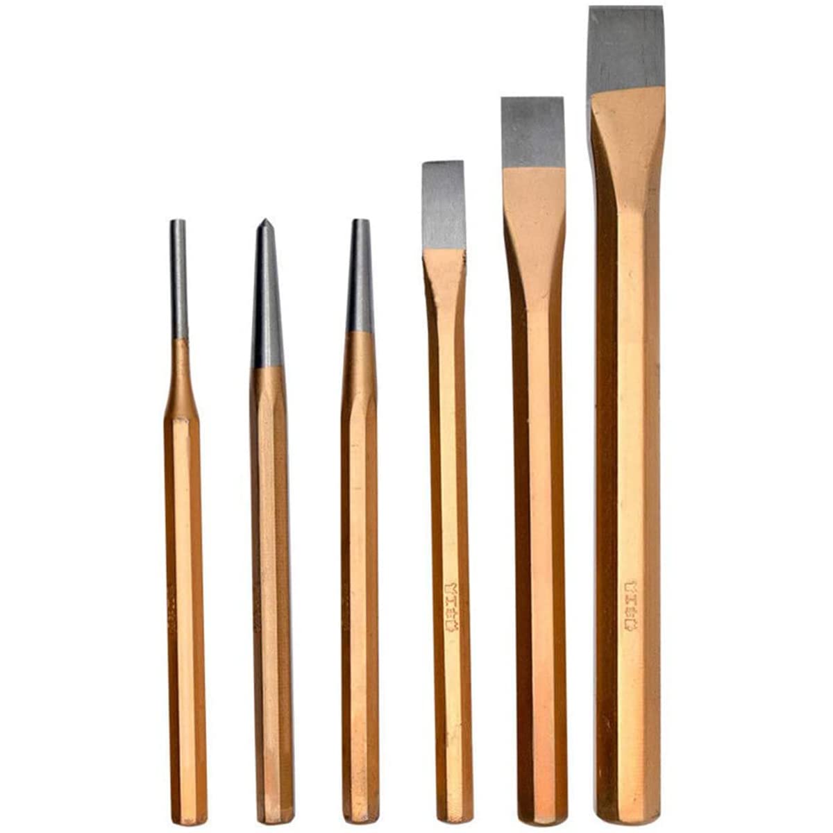 6 Piece Chisel Set - High Carbon Steel Punching, Flat, Point, Masonry Chisel for Brick Wall, Granite Percussion Tool